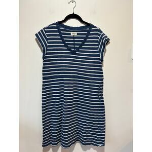 Pact softspun tee t shirt dress womens L Monterrey blue striped organic cotton